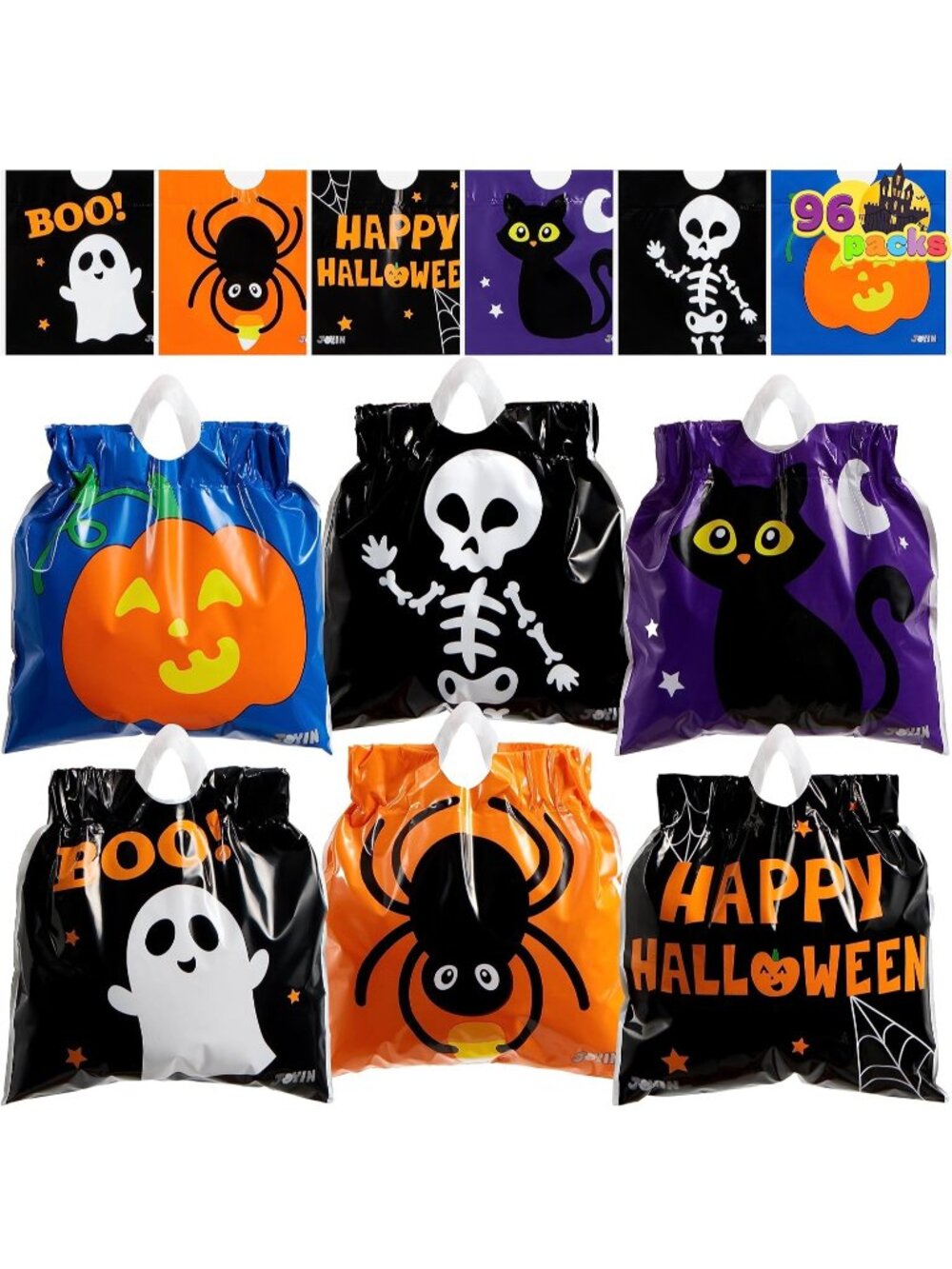 96 Pcs Halloween Drawstring Candy Bags, Small Trick or Treat Goodie Bags Bulk